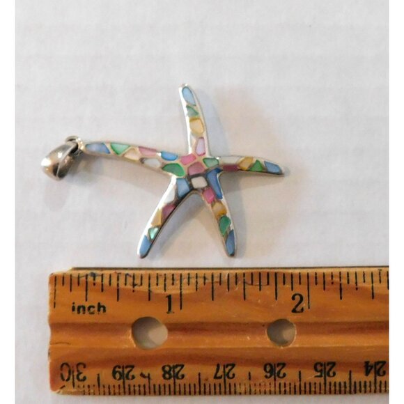 Sterling Silver Starfish Pendant Multicolor Pastel Mosaic Mother of Pearl 1.5" - Picture 6 of 6